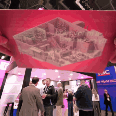 Lenticular trade show display in motion: T-Mobile flip card changing images at NRF Retail's Big Show